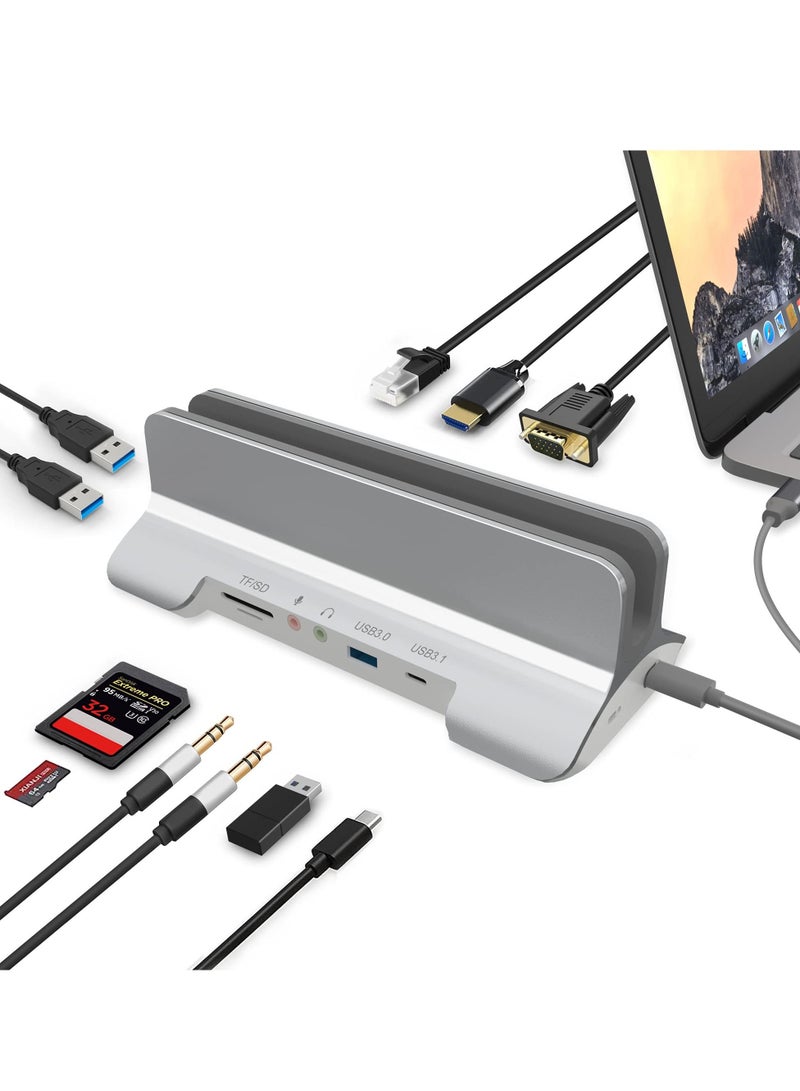 Excefore قاعدة شحن USB C 13 في 1، قاعدة شحن USB C للكمبيوتر المحمول، قاعدة شحن 13 في 1، شاشة مزدوجة، VGA، USB C 3.1، USB A 3.0، شحن PD، فتحة SD وTF، لجهاز MacBook - Image 1