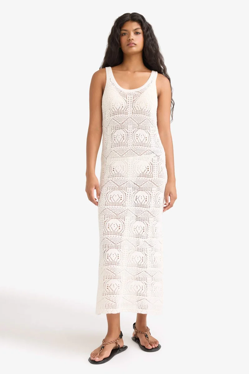ديفاكتو Slim Fit Slim Fit Crew Neck Crochet Knit Sleeveless Dress