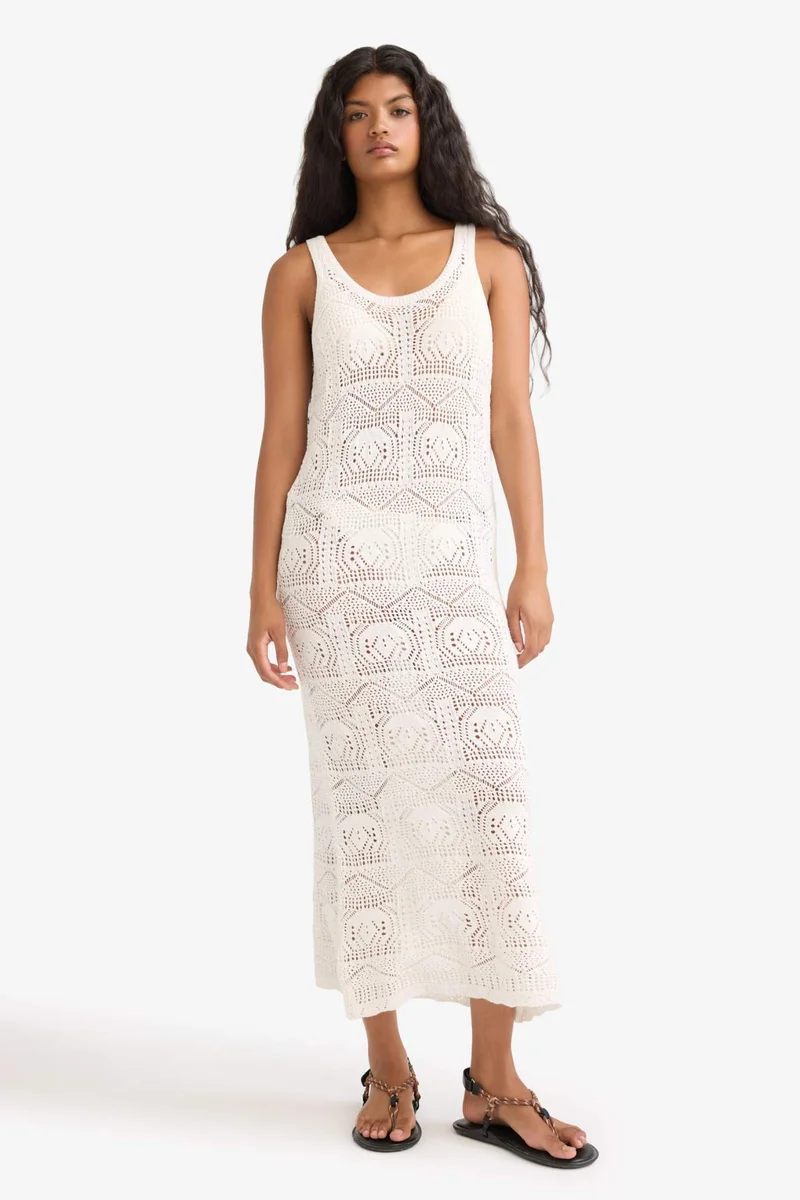 ديفاكتو Slim Fit Slim Fit Crew Neck Crochet Knit Sleeveless Dress