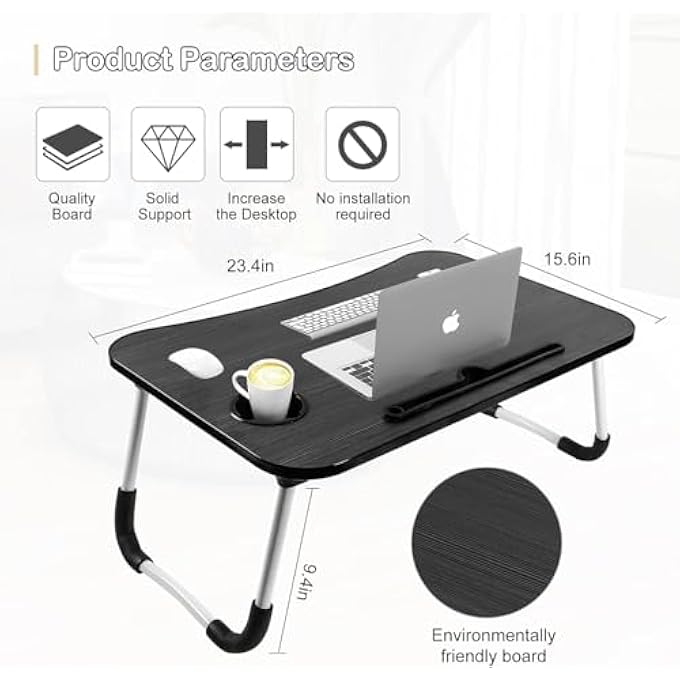 AWH Portable Folding Laptop Desk  Adjustable Lap Tray with Builtin iPad Slot  Cup Holder  Lightweight Bed Table for Working Studying or Eating  Compact  Convenient Assorted Colors - Image 3