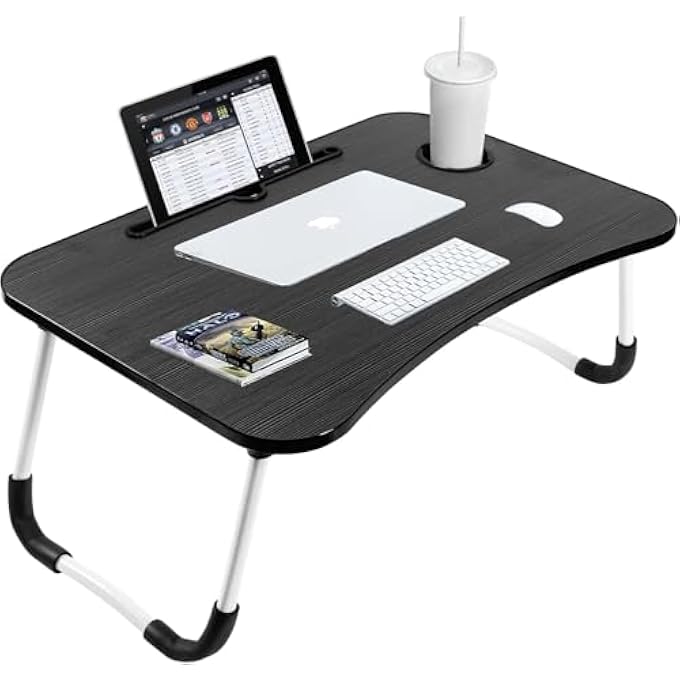 AWH Portable Folding Laptop Desk  Adjustable Lap Tray with Builtin iPad Slot  Cup Holder  Lightweight Bed Table for Working Studying or Eating  Compact  Convenient Assorted Colors - Image 2