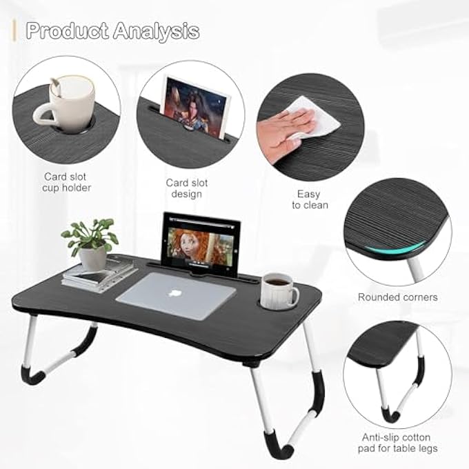 AWH Portable Folding Laptop Desk  Adjustable Lap Tray with Builtin iPad Slot  Cup Holder  Lightweight Bed Table for Working Studying or Eating  Compact  Convenient Assorted Colors - Image 4