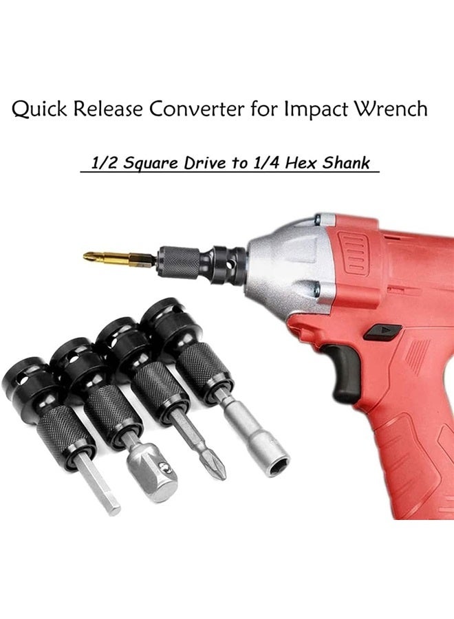 2PCS 1/2 inch Square Drive to 1/4 inch Hex Female Socket Adapter Converter Chuck Adaptor for Air and Electric Impact Wrench - Image 2