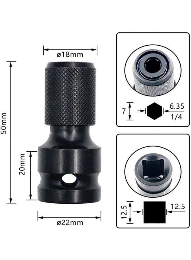 2PCS 1/2 inch Square Drive to 1/4 inch Hex Female Socket Adapter Converter Chuck Adaptor for Air and Electric Impact Wrench - Image 4