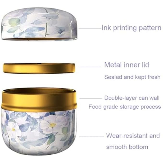 Khazna Metal Empty Tins Box Round Gift Candy Loose Tea Storage Organizer Flower Tinplate Containers Mini Reusable For Wedding Party Favor Gifts For Tea Coffee Herb Candy Chocolate Sugar Spices 4 Pcs - Image 4