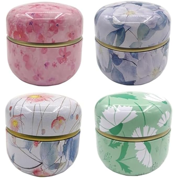 Khazna Metal Empty Tins Box Round Gift Candy Loose Tea Storage Organizer Flower Tinplate Containers Mini Reusable For Wedding Party Favor Gifts For Tea Coffee Herb Candy Chocolate Sugar Spices 4 Pcs - Image 1