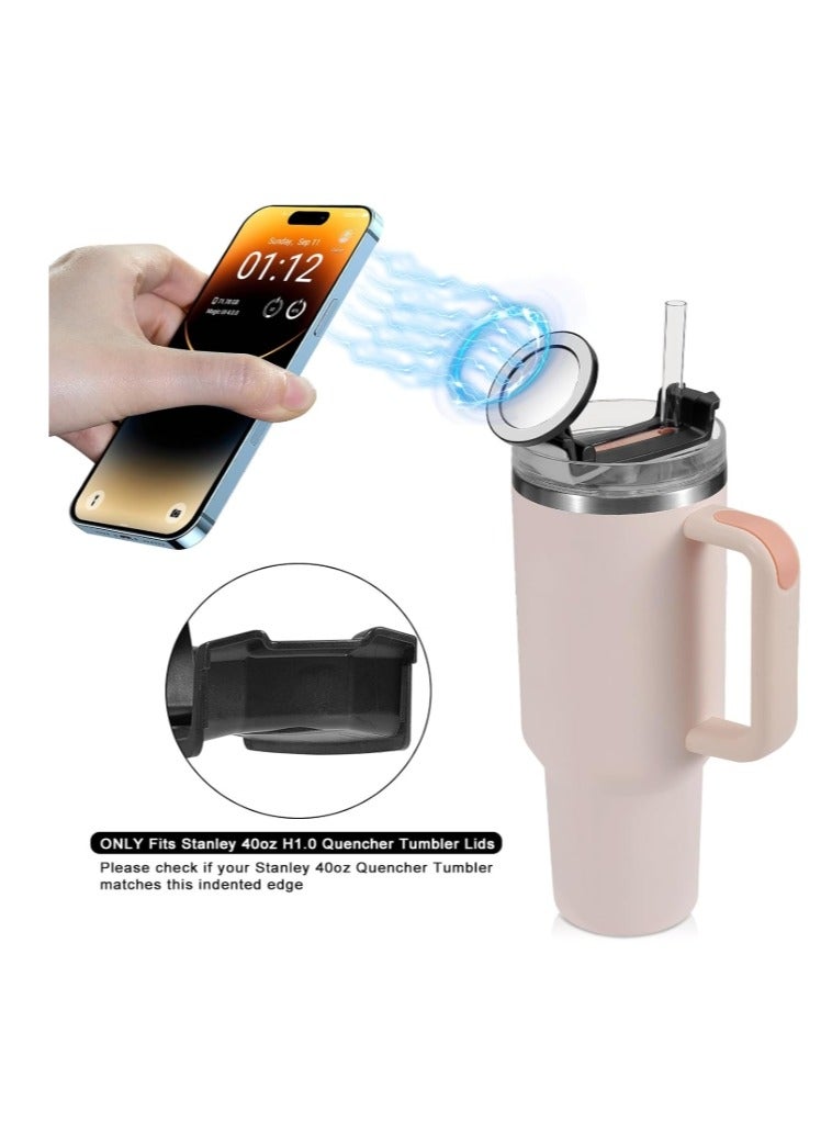 OASIS-TH 1 Pack Water Bottle Phone Holder for Stanley 40oz Quencher Tumbler Cup Lid, Compatible with MagSafe, with Magnetic Ring Attachment, Phone Stand Mount, Portable, Rotatable Black  - Image 2