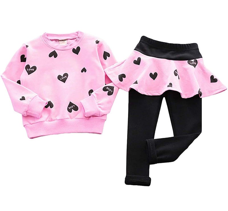 CM-Kid Toddler Girl Clothes Size 7T Girls Winter Spring Outfits, Long Sleeve Heart Print Sweatshirt Top + Skirt Leggings Pants 2Pcs Clothing Set Christmas Gifts - Image 5