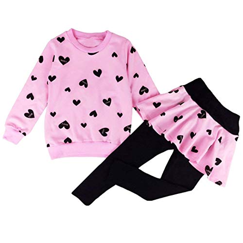 CM-Kid Toddler Girl Clothes Size 7T Girls Winter Spring Outfits, Long Sleeve Heart Print Sweatshirt Top + Skirt Leggings Pants 2Pcs Clothing Set Christmas Gifts - Image 1
