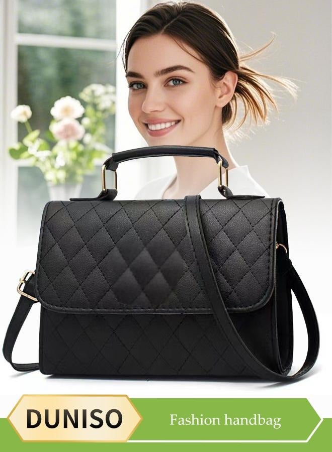 DUNISO Women's crossbody bag,PU leather handbag bag，fashion shoulder bag，handbag with three pockets inside，with adjustable shoulder strap,suitable for shopping, dating, travel and work，black - Image 1