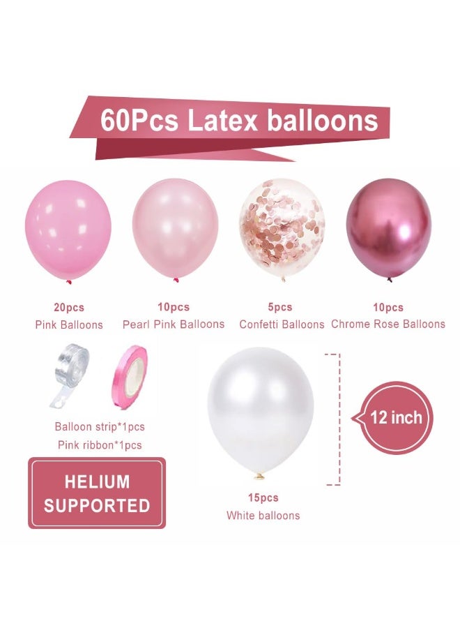 Roimylie Pink and White Balloon Set, 60 Pieces With Ribbons for Wedding, Birthday, Girls Baby Shower Decorations - Image 2