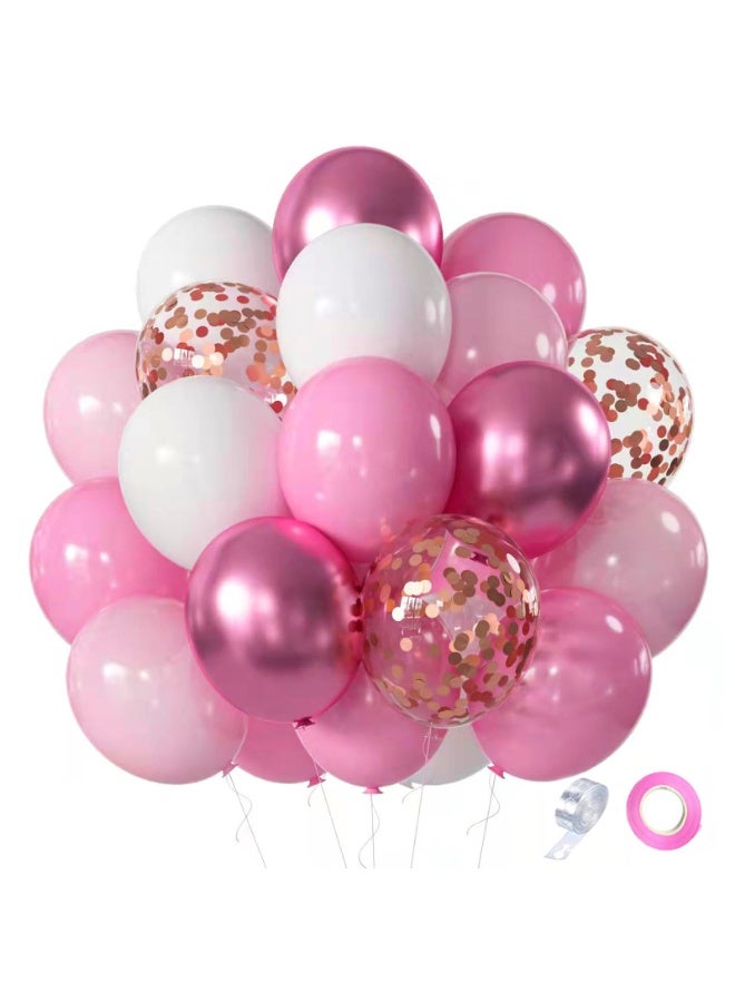 Roimylie Pink and White Balloon Set, 60 Pieces With Ribbons for Wedding, Birthday, Girls Baby Shower Decorations - Image 1