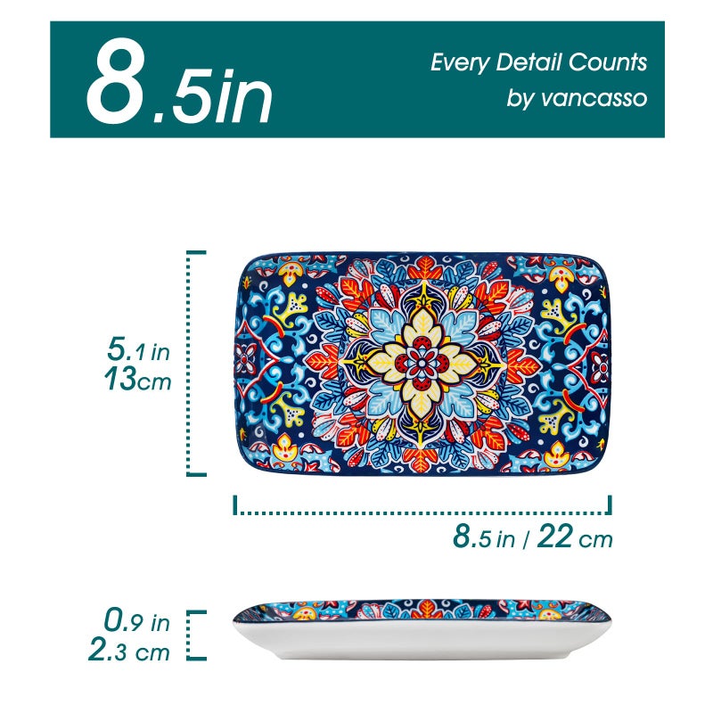 vancasso Simi 6-Piece Ceramic Salad Plates Set - 8.5 Inch, Rectangular Dessert Plates for Sushi, Appetizer, Cake - Microwave & Oven Safe, Porcelain Plates for Kitchen Decor - Image 2