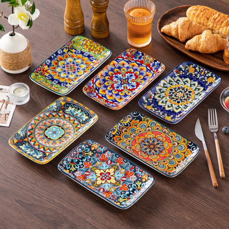 vancasso Simi 6-Piece Ceramic Salad Plates Set - 8.5 Inch, Rectangular Dessert Plates for Sushi, Appetizer, Cake - Microwave & Oven Safe, Porcelain Plates for Kitchen Decor - Image 5