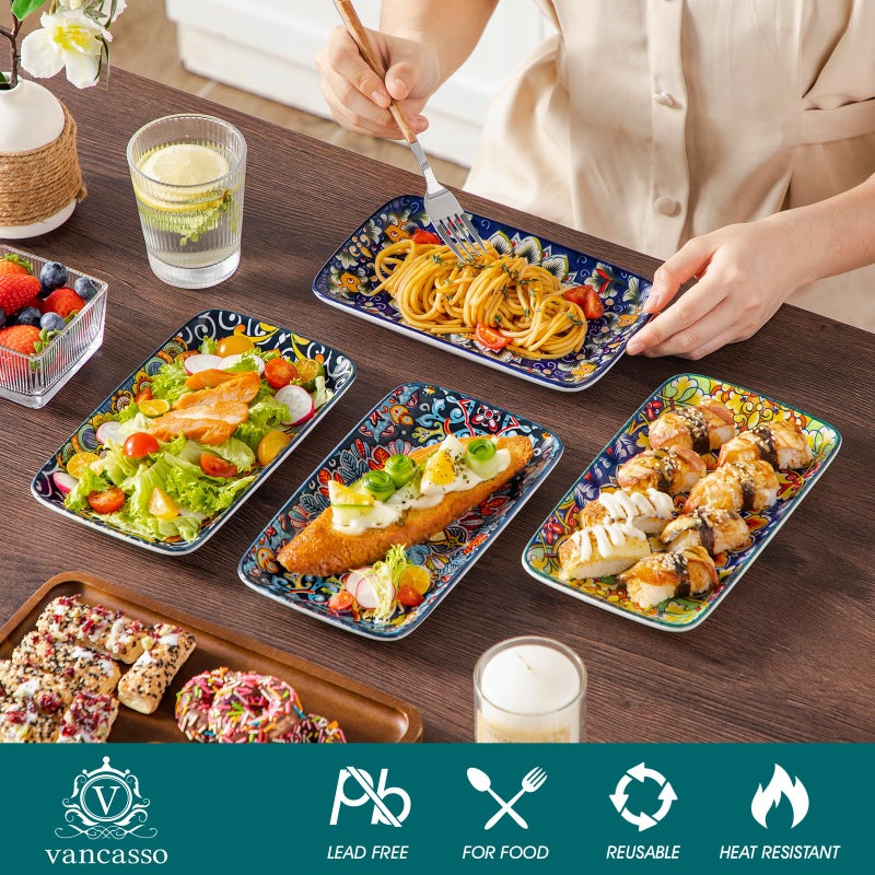 vancasso Simi 6-Piece Ceramic Salad Plates Set - 8.5 Inch, Rectangular Dessert Plates for Sushi, Appetizer, Cake - Microwave & Oven Safe, Porcelain Plates for Kitchen Decor - Image 3
