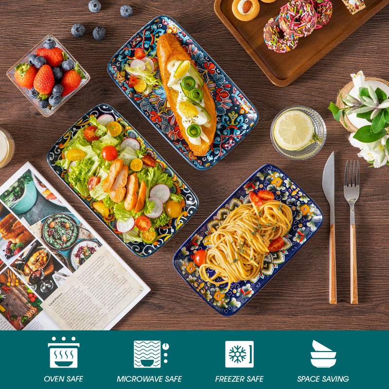 vancasso Simi 6-Piece Ceramic Salad Plates Set - 8.5 Inch, Rectangular Dessert Plates for Sushi, Appetizer, Cake - Microwave & Oven Safe, Porcelain Plates for Kitchen Decor - Image 4