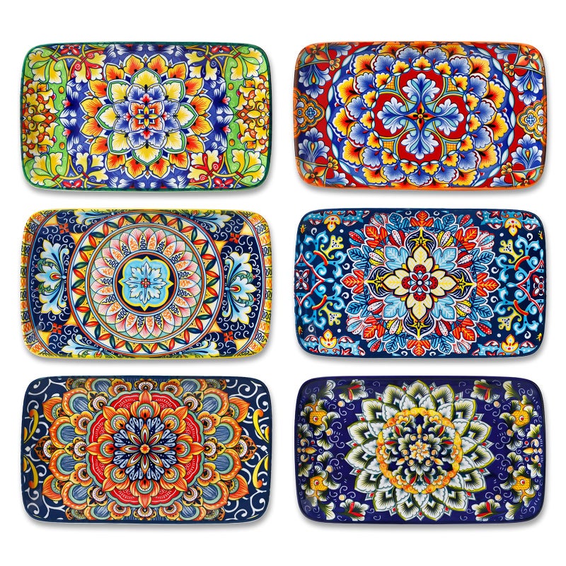 vancasso Simi 6-Piece Ceramic Salad Plates Set - 8.5 Inch, Rectangular Dessert Plates for Sushi, Appetizer, Cake - Microwave & Oven Safe, Porcelain Plates for Kitchen Decor - Image 1