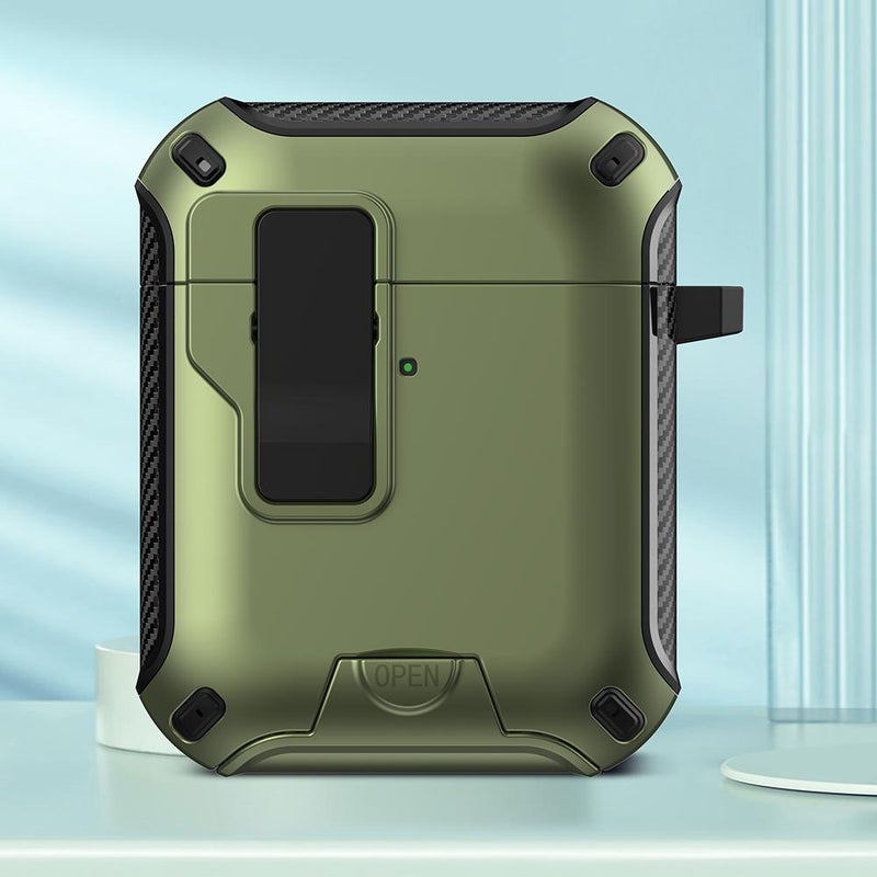 For AirPods 2 / 1 Wireless Bluetooth Earphones MagSafe Holder Protective Case(Green)