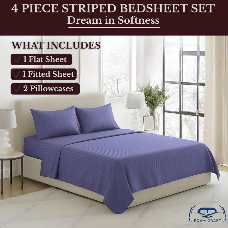 FOAM CRAFT FOAMCRAFT® Striped 4-Piece Bed Sheet Set - Soft Brushed Microfiber in Lavender, Queen Size - Image 3