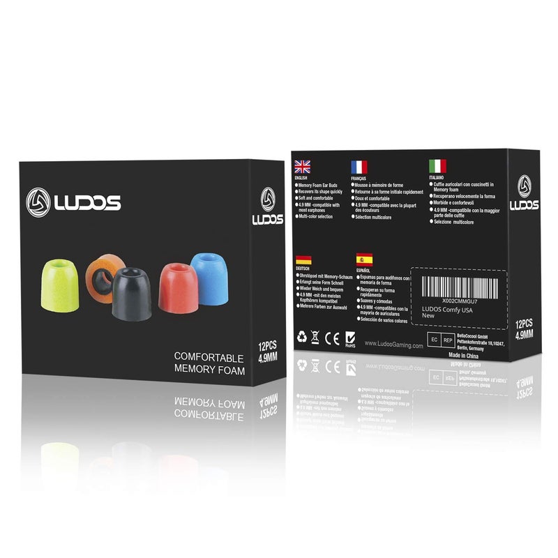 LUDOS Comfy Earbuds Replacement Memory Foam Ear Tips for Ear Buds and Earphones, with Color Red Green Orange Blue Eartips, Washable, Isolates from Outside Noise, Extra Resistant, Size 4.9mm Earpads - Image 5
