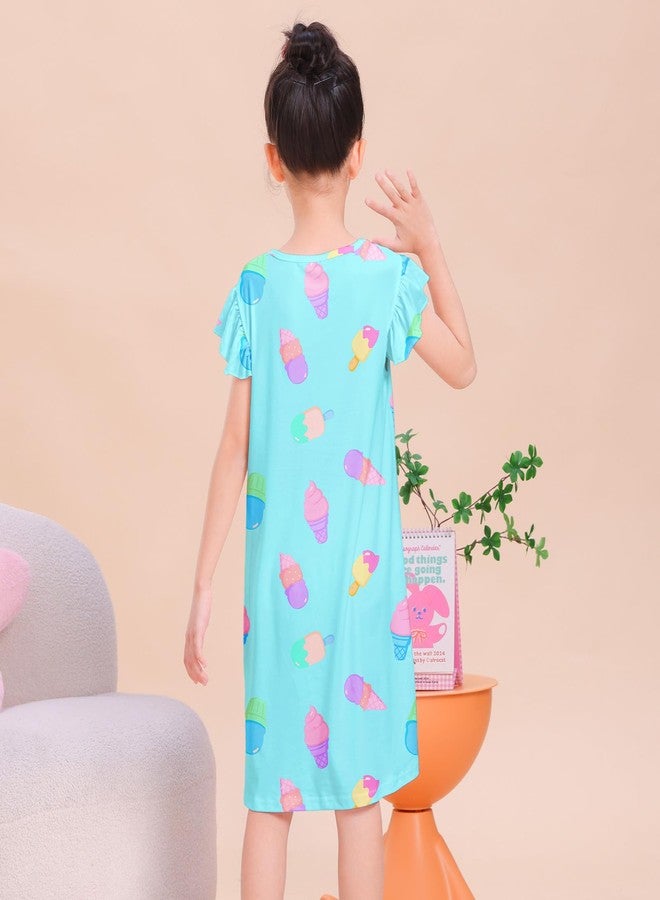 ICOSY Girls Nightgowns Toddler Girls Pajamas Flutter Sleeve Princess Nightgown Clothes for Girl Casual Dress, Blue, 3-4 years - Image 3