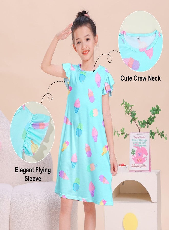 ICOSY Girls Nightgowns Toddler Girls Pajamas Flutter Sleeve Princess Nightgown Clothes for Girl Casual Dress, Blue, 3-4 years - Image 4