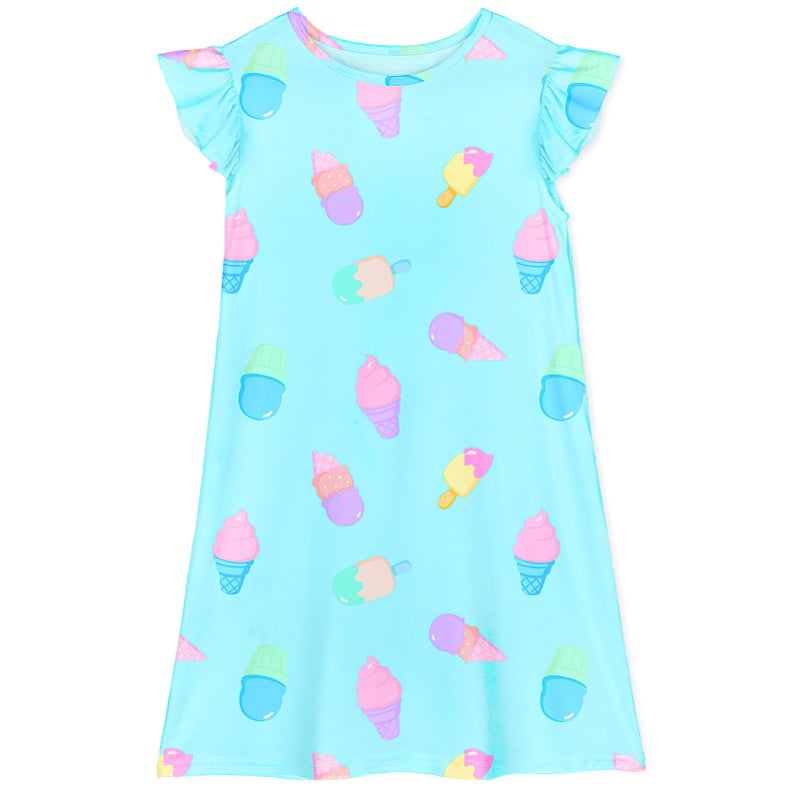 ICOSY Girls Nightgowns Toddler Girls Pajamas Flutter Sleeve Princess Nightgown Clothes for Girl Casual Dress, Blue, 3-4 years - Image 1