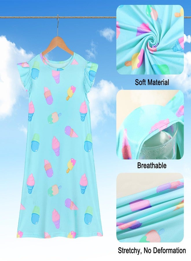 ICOSY Girls Nightgowns Toddler Girls Pajamas Flutter Sleeve Princess Nightgown Clothes for Girl Casual Dress, Blue, 3-4 years - Image 5