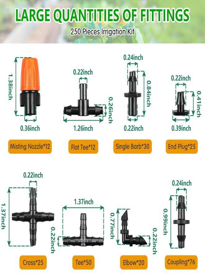 Gardrip 250 Pcs Drip Irrigation Fittings Kit for 1/4" Tubing：Gardrip 1/4 Inch Drip Irrigation Barbed Connectors (Nozzles, Nozzle Tees, Single Barbs, Couplings, Tees, Elbows, Plugs, Crosses) for Garden Systems - Image 2