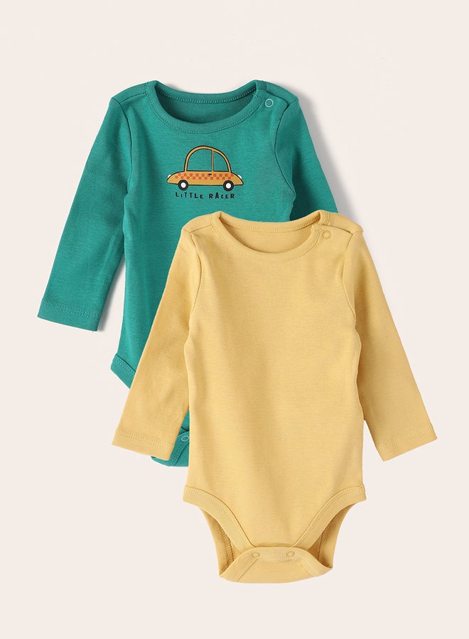 LC WAIKIKI Baby Boy Cotton LS Crew Neck Printed  Bodysuit with Snap Crotch 2-Pack - Image 1