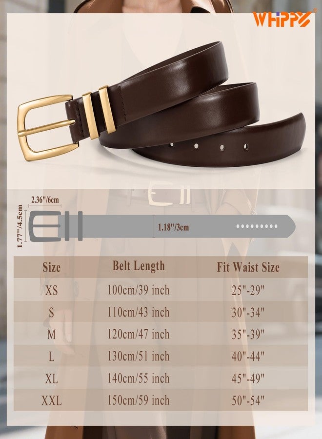 WHIPPY Women's Leather Belts for Jeans Pants Fashion Ladies Belt Gold Buckle Belts for Women, Coffee, XS - Image 5