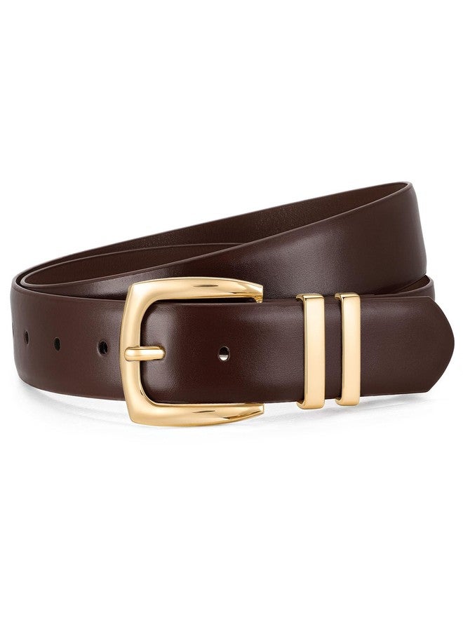 WHIPPY Women's Leather Belts for Jeans Pants Fashion Ladies Belt Gold Buckle Belts for Women, Coffee, XS - Image 1