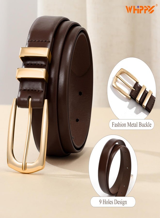 WHIPPY Women's Leather Belts for Jeans Pants Fashion Ladies Belt Gold Buckle Belts for Women, Coffee, XS - Image 2