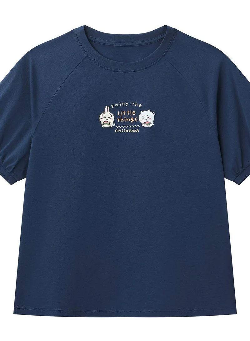 Giordano  Women's Chiikawa Raglan Sleeve Navy Boyfriend Graphic Tee for Women | Best Price UAE
