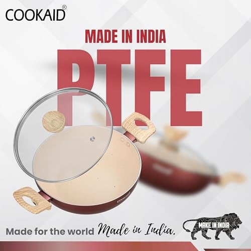 Cookaid Kadhai With Glass Lid 24cm 2.5Litre | Neo Glide Series Non Stic Ceramic Coating PTFE | ISI Certified Aluminium Body |Induction Stovetop |Kitchen Cookware Kadai For Cooking Woks-Metallic Cherry - Image 4