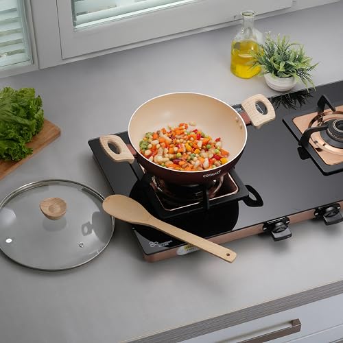 Cookaid Kadhai With Glass Lid 24cm 2.5Litre | Neo Glide Series Non Stic Ceramic Coating PTFE | ISI Certified Aluminium Body |Induction Stovetop |Kitchen Cookware Kadai For Cooking Woks-Metallic Cherry - Image 1