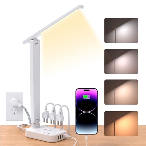 One Beat Power Strip with LED Desk Lamp, 3 Outlets 4 USB Ports(2 USB C) 4 Modes 5 Level Touch Lamp Small Desk Lamp for Home Office Bedroom Bedside Study Reading Light, 5ft Extension Cord, Dorm Room Essentials - Image 1