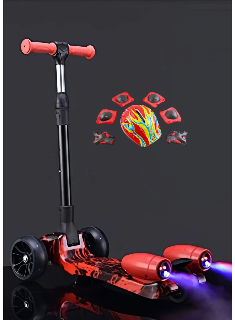 إيزي فيتشور سكوتر ركل سهل الاستخدام بثلاث عجلات للأولاد والبنات - عجلات LED مضيئة، موسيقى بلوتوث، رذاذ ماء وتأثير دخان - إمالة آمنة للتوجيه، للأعمار من 3 إلى 14 عامًا بما في ذلك مجموعة معدات الحماية الكاملة - Image 1
