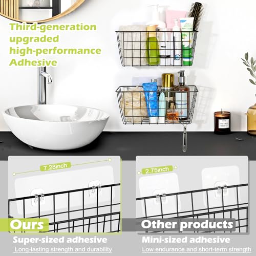 ZUSHALLMY 2 Pack Hanging Kitchen Baskets, Adhesive Wire Wall Storage Basket, No Drilling Hanging Fruit Baskets, Cabinet Door Organizer for Kitchen Bathroom Pantry, Upgrade Super-sized Adhesive - Image 4