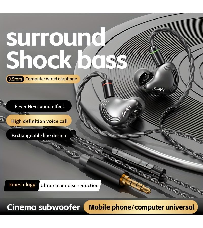 Black In-Ear Headphones with Active Noise Cancelling, Hifi Sound Quality, Detachable Cable, Studio Monitoring, and Bass Enhancement - Image 5