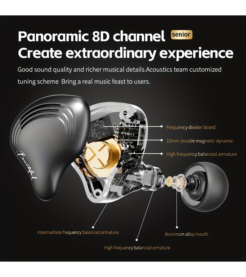 Black In-Ear Headphones with Active Noise Cancelling, Hifi Sound Quality, Detachable Cable, Studio Monitoring, and Bass Enhancement - Image 3