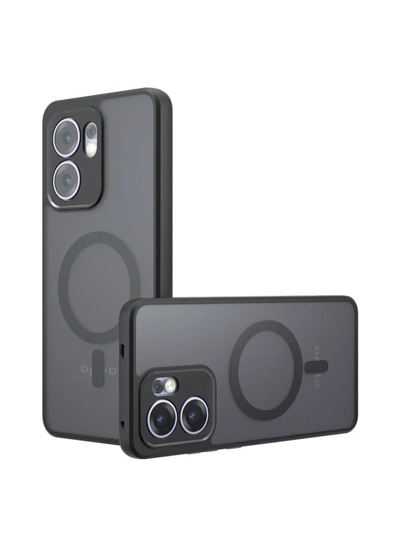 general Magnetic case for OPPO Reno 13 F, matte semi-transparent black case Yellowing-resistant airbag Shockproof PC+TPU protective back cover for OPPO Reno 13 F - Image 1