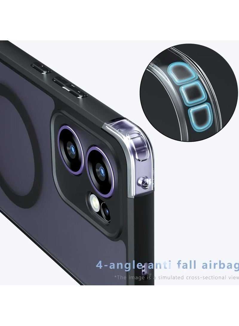 general Magnetic case for OPPO Reno 13 F, matte semi-transparent black case Yellowing-resistant airbag Shockproof PC+TPU protective back cover for OPPO Reno 13 F - Image 5