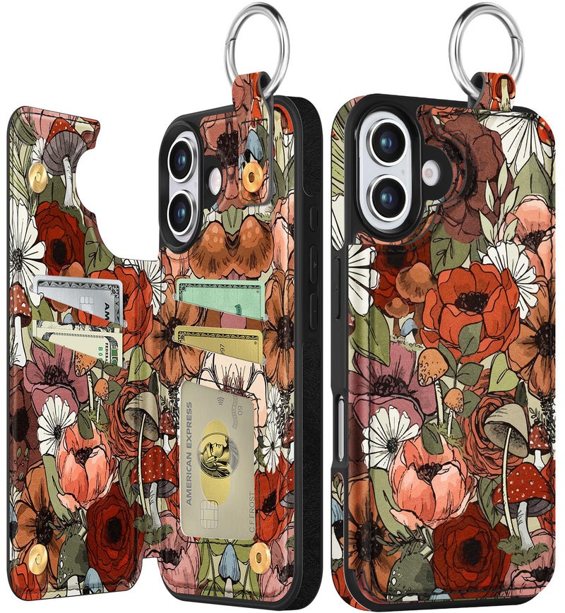 Shorogyt Compatible with iPhone 17 Wallet Case with Card Holder - Cute Flower Mushroom Design Kickstand for Magnetic Clasp Back Flip Folio Leather Phone Covers for Women Men Girls - Image 1