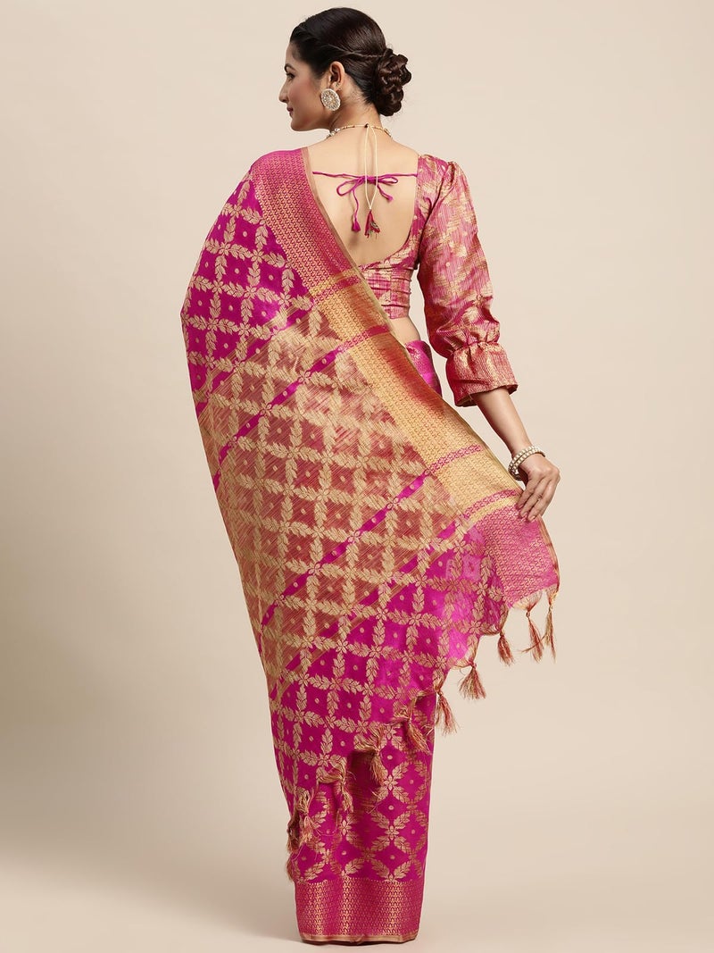 SIRIL Women's Jacquard Cotton Silk Saree with Unstitched Blouse Piece (1415S151_Pink) - Image 3