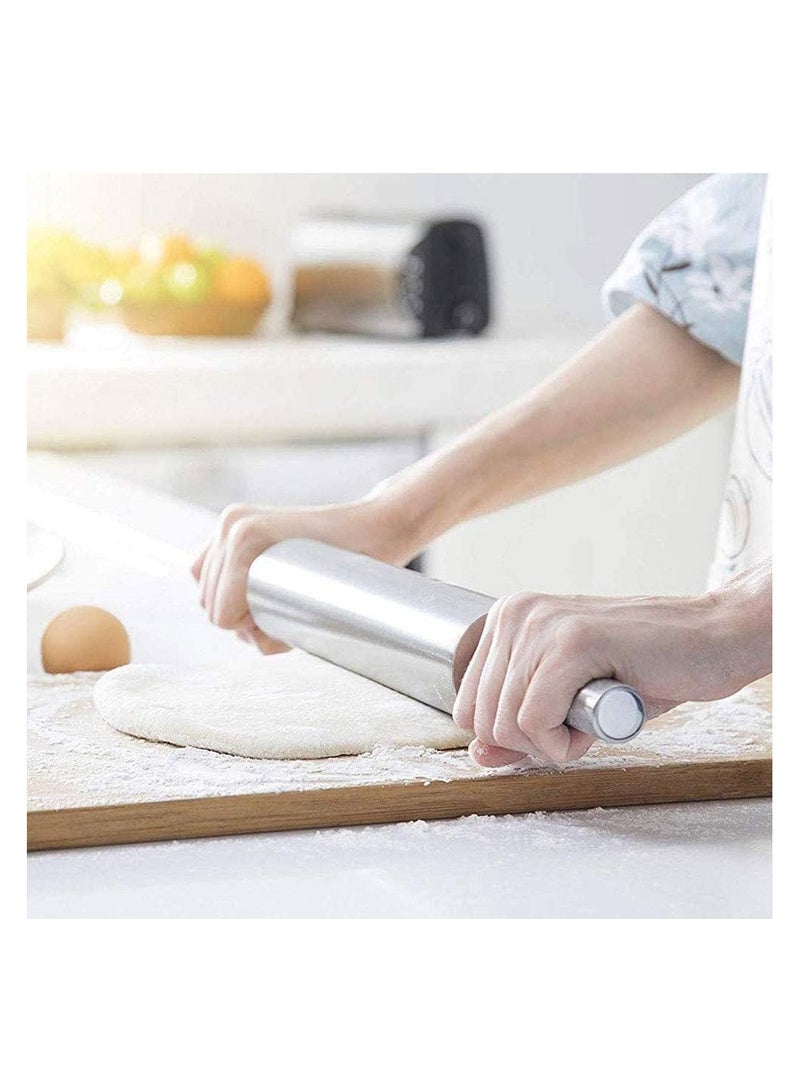 AMM Stainless Steel Rolling Pin Smooth Light Weight Non Stick Professional Dough Roller Keeps Dough Cool Suitable for Baking Fondant Pie Crust Pastry Cookies Pizza Dough Pasta - Image 2