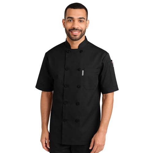 uniformer Half Sleeves Chef Coat for Men | Double-Breasted Chef Coat With Reversible Closure | Comfortable & Stylish | Easy Care & Breathable | Ideal for Chefs, Cooks, and Kitchen Staff (Black_S) - Image 1