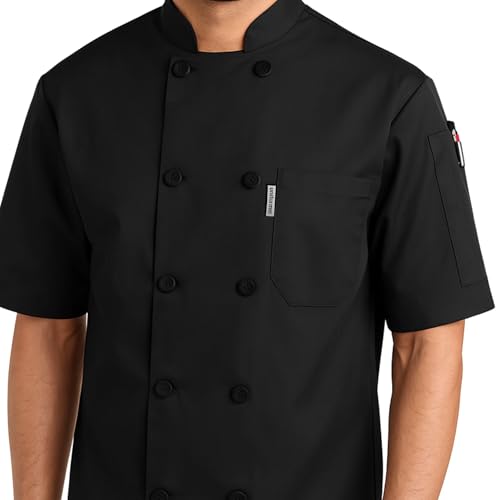 uniformer Half Sleeves Chef Coat for Men | Double-Breasted Chef Coat With Reversible Closure | Comfortable & Stylish | Easy Care & Breathable | Ideal for Chefs, Cooks, and Kitchen Staff (Black_S) - Image 4