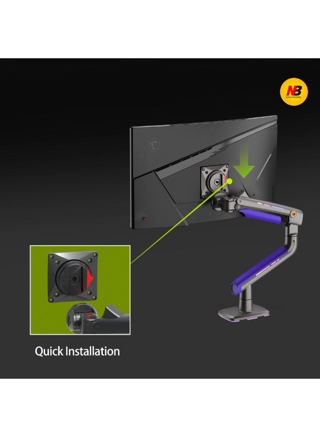 NB ERGONOMIC RGB Gaming Monitor-arm for Flat/Ultrawide/Curved Monitors 32 to 60 inch, Heavy Duty Stand Load up to 20 kg, VESA 75/100 mm Monitor-Mount G60 - Image 5