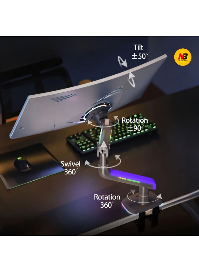 NB ERGONOMIC RGB Gaming Monitor-arm for Flat/Ultrawide/Curved Monitors 32 to 60 inch, Heavy Duty Stand Load up to 20 kg, VESA 75/100 mm Monitor-Mount G60 - Image 4